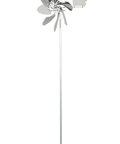 Windmühle in Edelstahl, ideal für Garten oder Balkon, modernes Design.