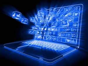 Intelligente Digital-Icons auf Laptop.