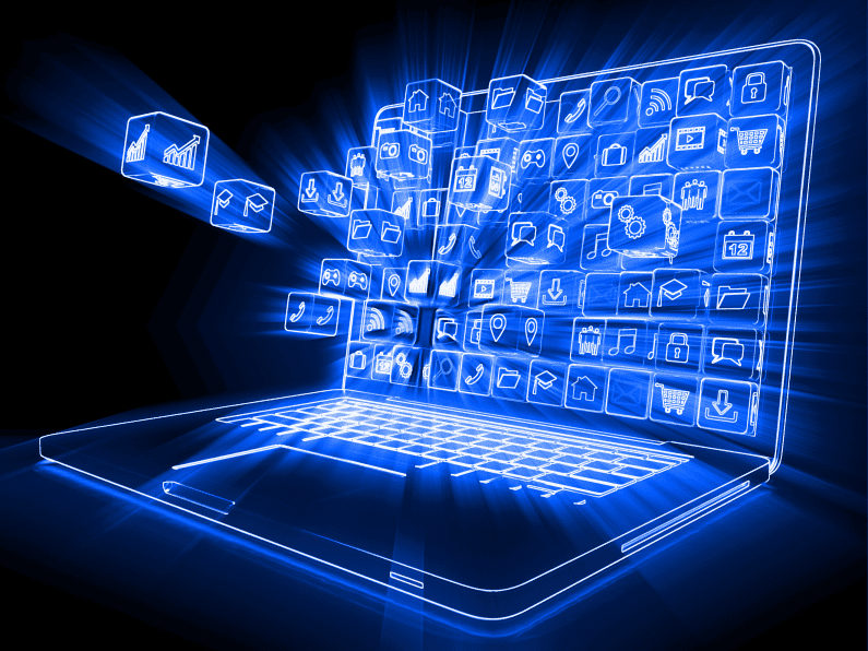 Intelligente Digital-Icons auf Laptop.