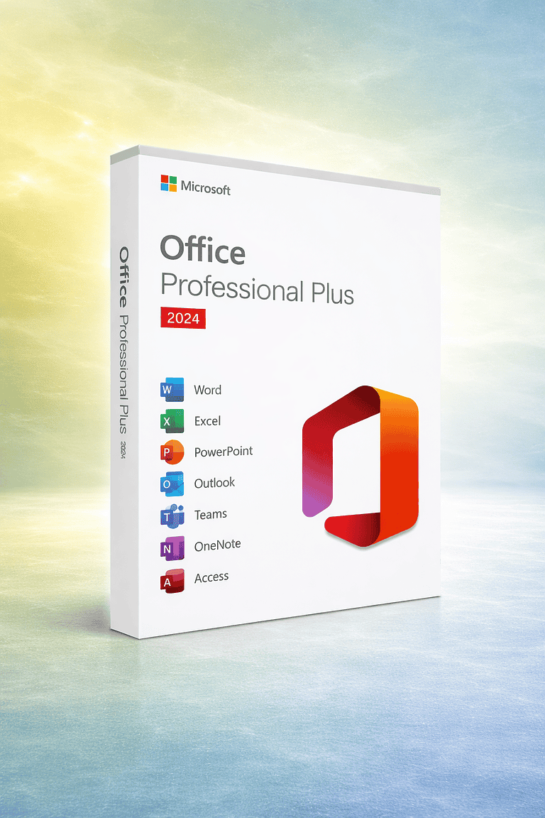 Microsoft Office 2024 Professional Plus mit Word, Excel, PowerPoint, Outlook, Teams, OneNote, Access, günstige Office-Software.